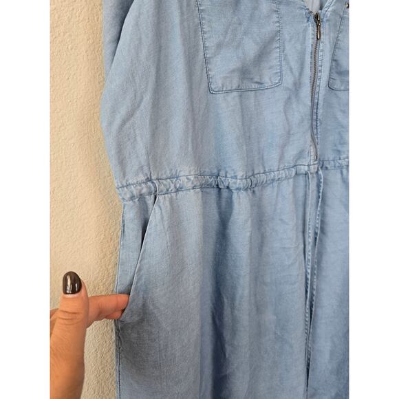 Torrid Lyocel Chambray Shirt Dress 2X Split Neck Utility Pockets Denim Utility - Picture 8 of 11